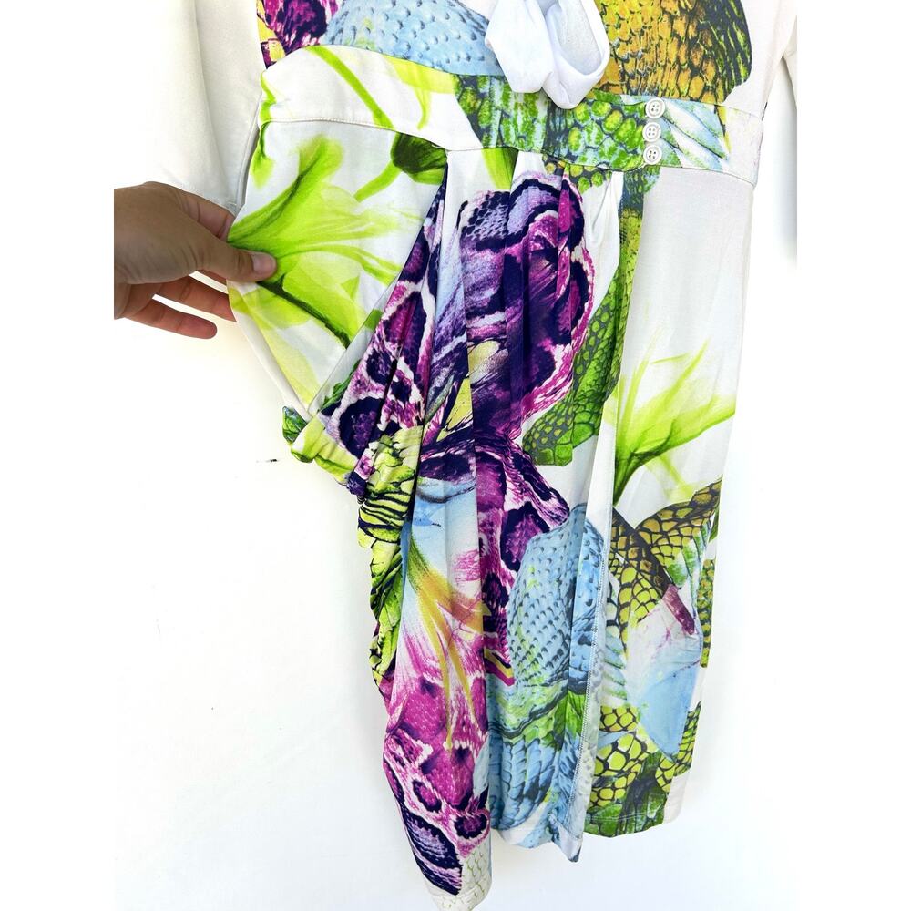 Vintage Roberto Cavalli Y2K Tropical Midi Cocktail Dress Vacation 42 V-Neck US 6 - Picture 8 of 11